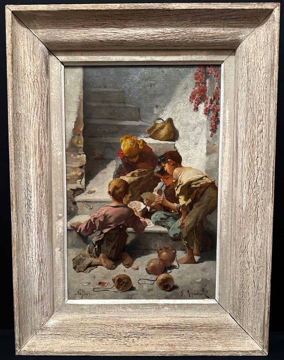 Achète tableau enfants napolitains jouant aux cartes par Reynaud XIXème