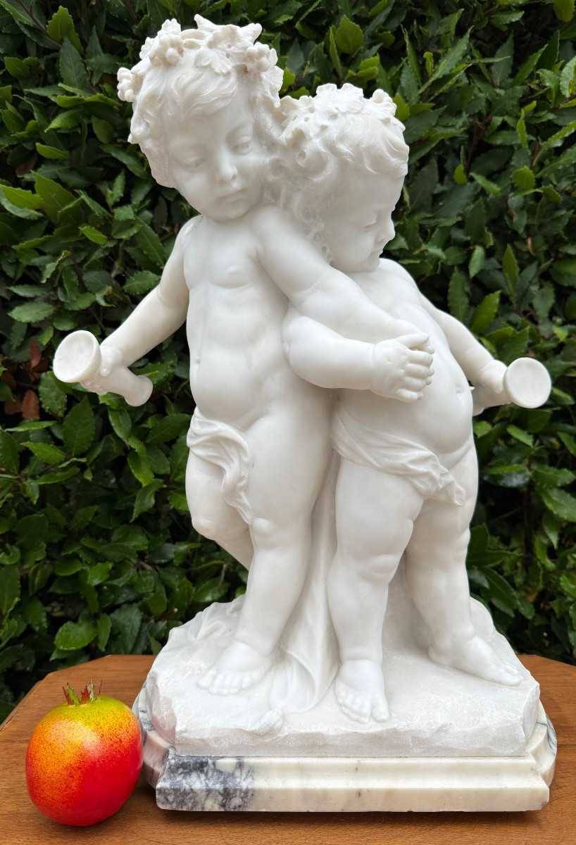 Marbre les enfants de Bacchus par Guglielmo PUGI 53 cm fin XIXème