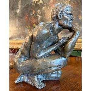 Le Nantec Œdipe ou homme nu accroupi sculpture polybronze 1985.