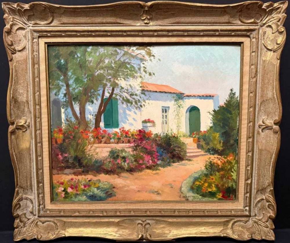 Louis Suire grand tableau maison fleurie à l'île de Ré.