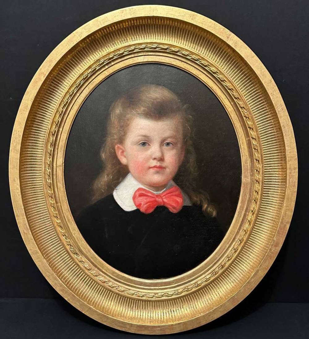 Portrait de jeune fille au nœud rouge XIXème